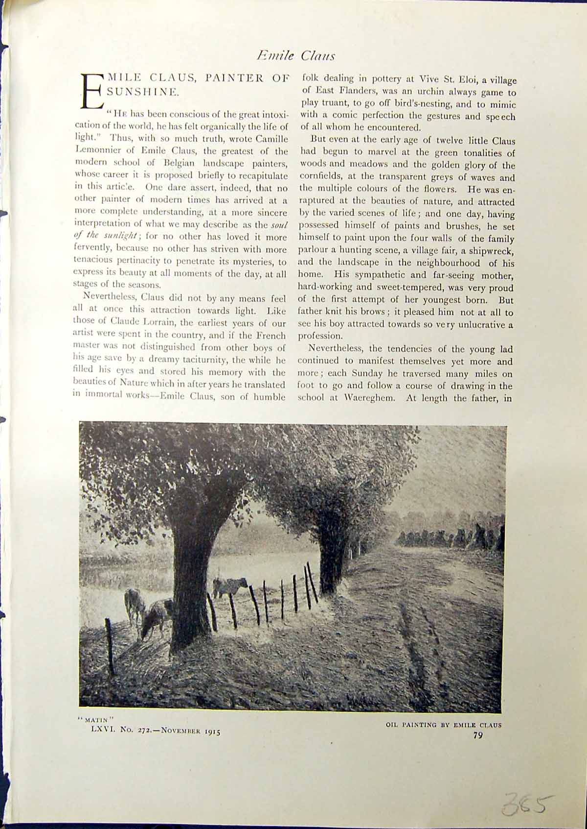 Old Matin Trees Cows Nature Emile Claus Bords De Lys River Boat 1914 20th