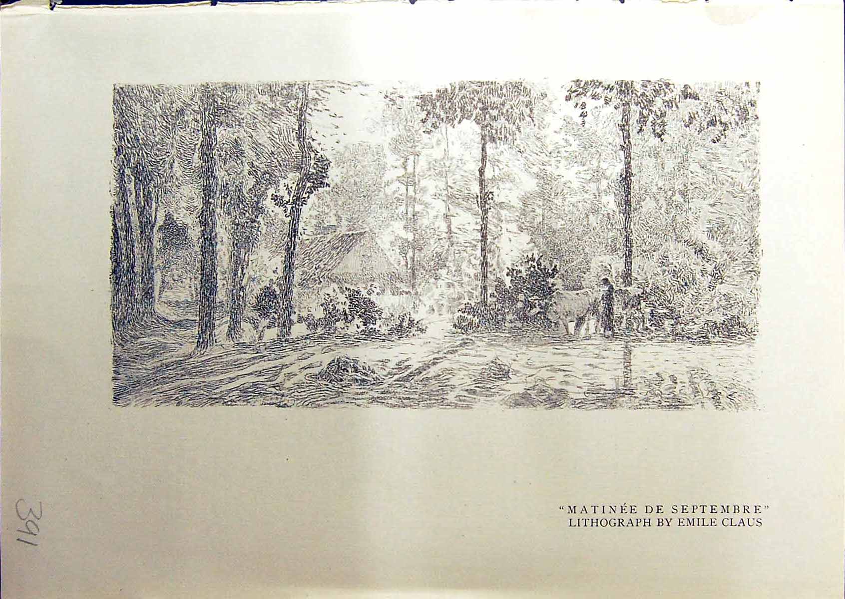 Antique Print Matinee Septembre Woods Emile Clause Cottages Upton Grey 1914
