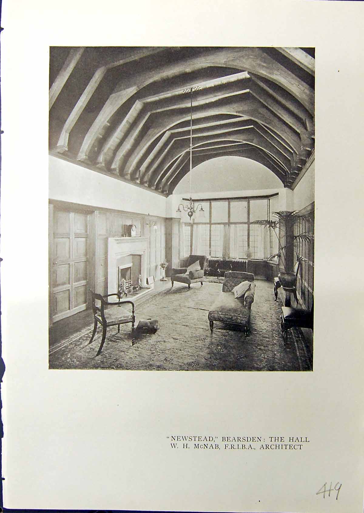 Old Print 1914 Newstead Bearsden Hall Dining Room Caberstone Peebleshire 20th