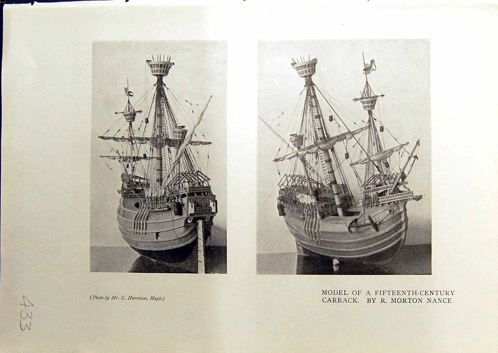 Antique Old Print Model Ship Carrack Nance George Dragon Stanley North 1914