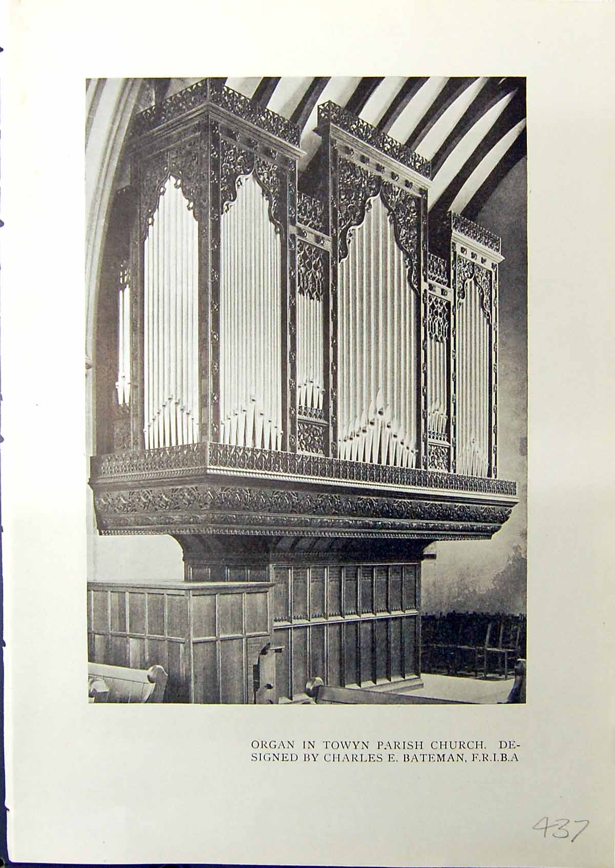 Antique Print Organ Towyn Parish Church Bateman Corsair Ship Nomellini 1914