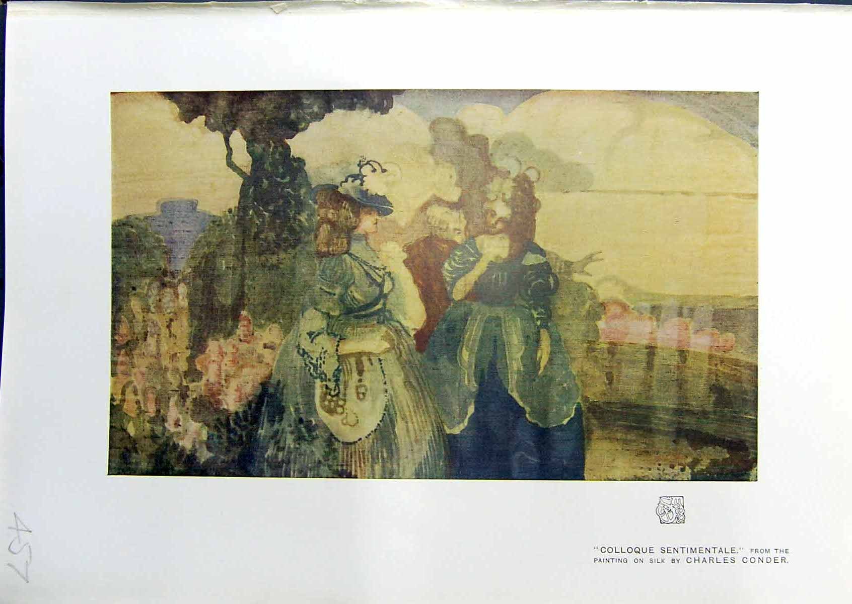 Old Antique Print Colloque Sentimentale Ladies Charles Conder 1914 Colour 20th