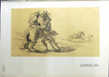 Original Old Antique Print Combatants Horses Sketch Honore Daumier 1914 Colour