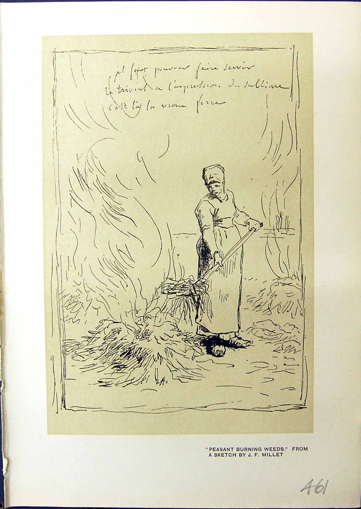 Original Old Antique Print Peasant Burning Weeds Millet 1914 Colour 20th