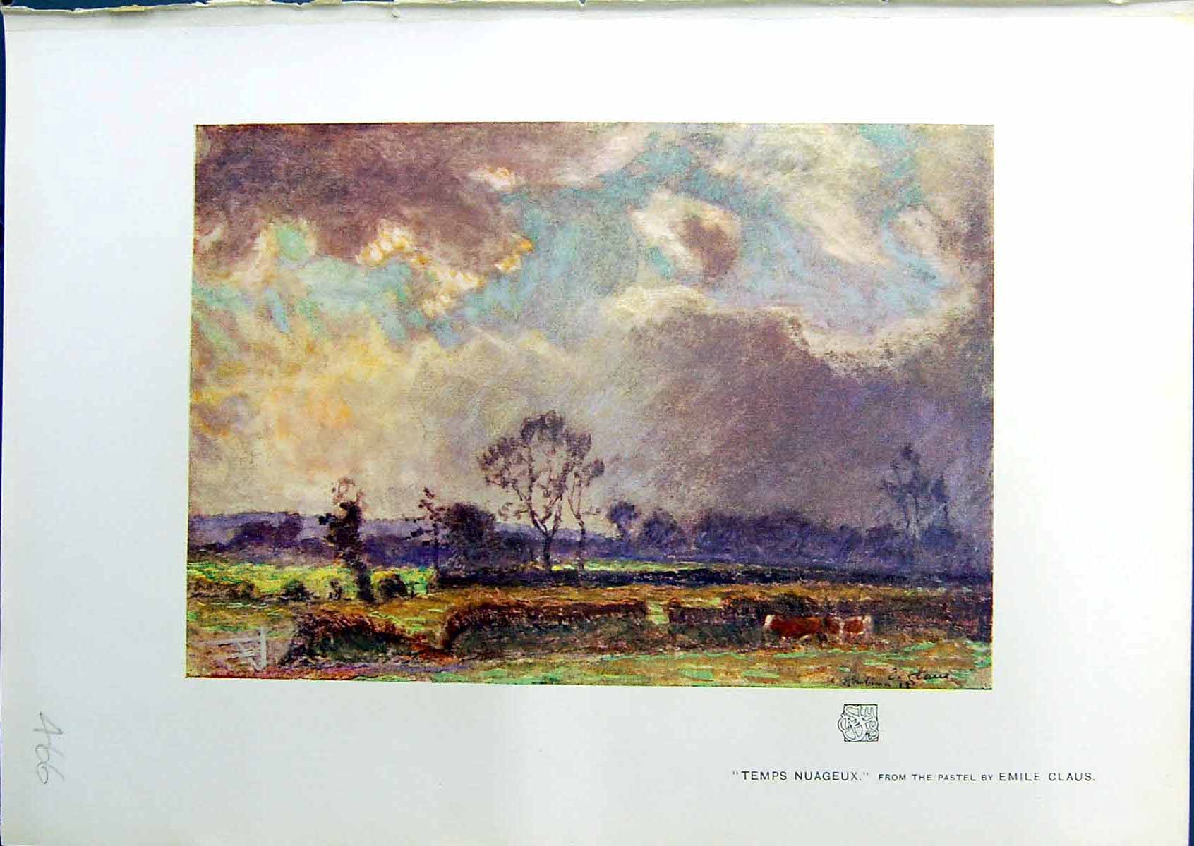 Old Antique Print Temps Nuageux Trees Countryside Emile Claus 1914 Colour 20th