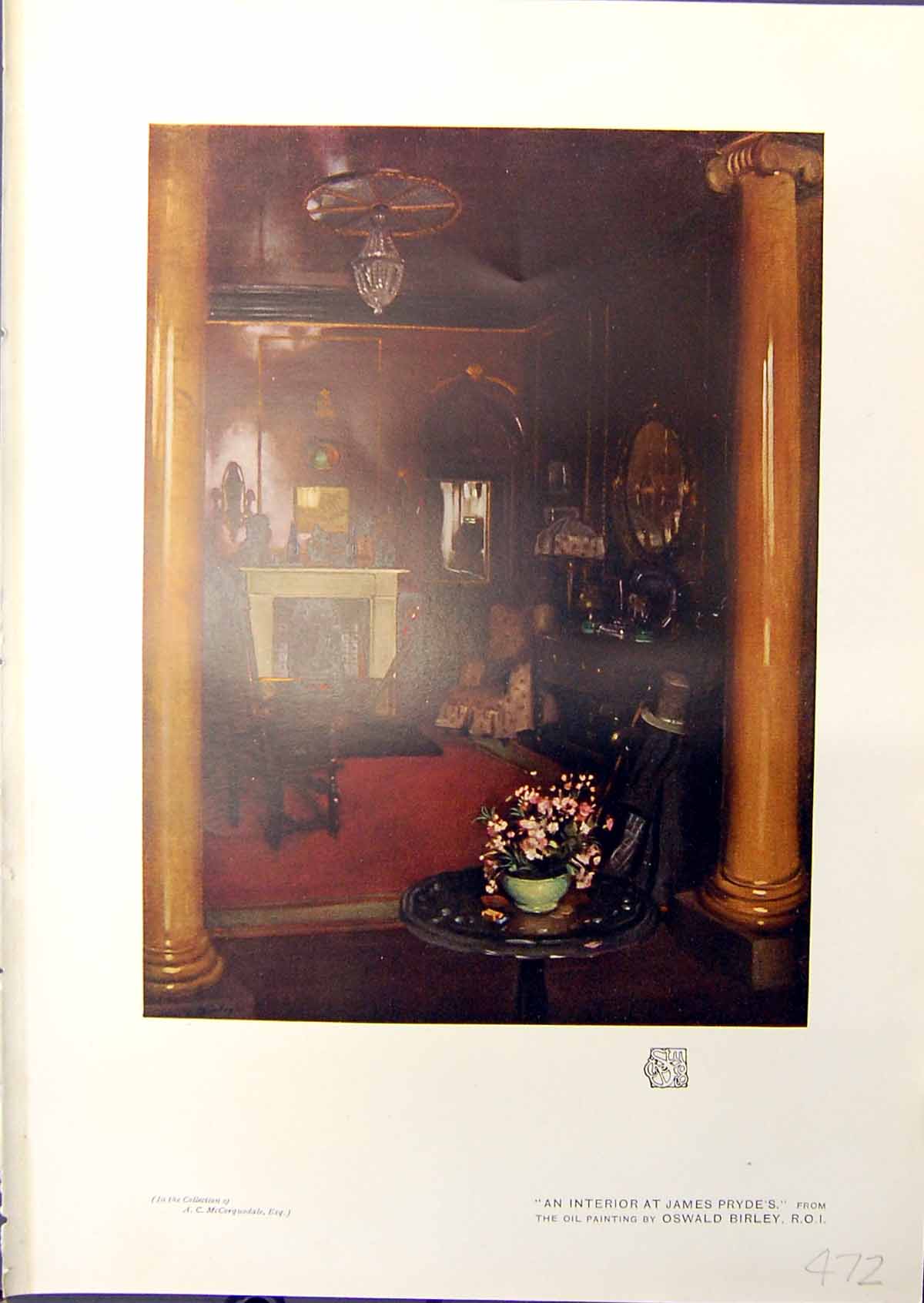Original Old Antique Print Interior James Pryde House Oswald Birley 1914 Colour