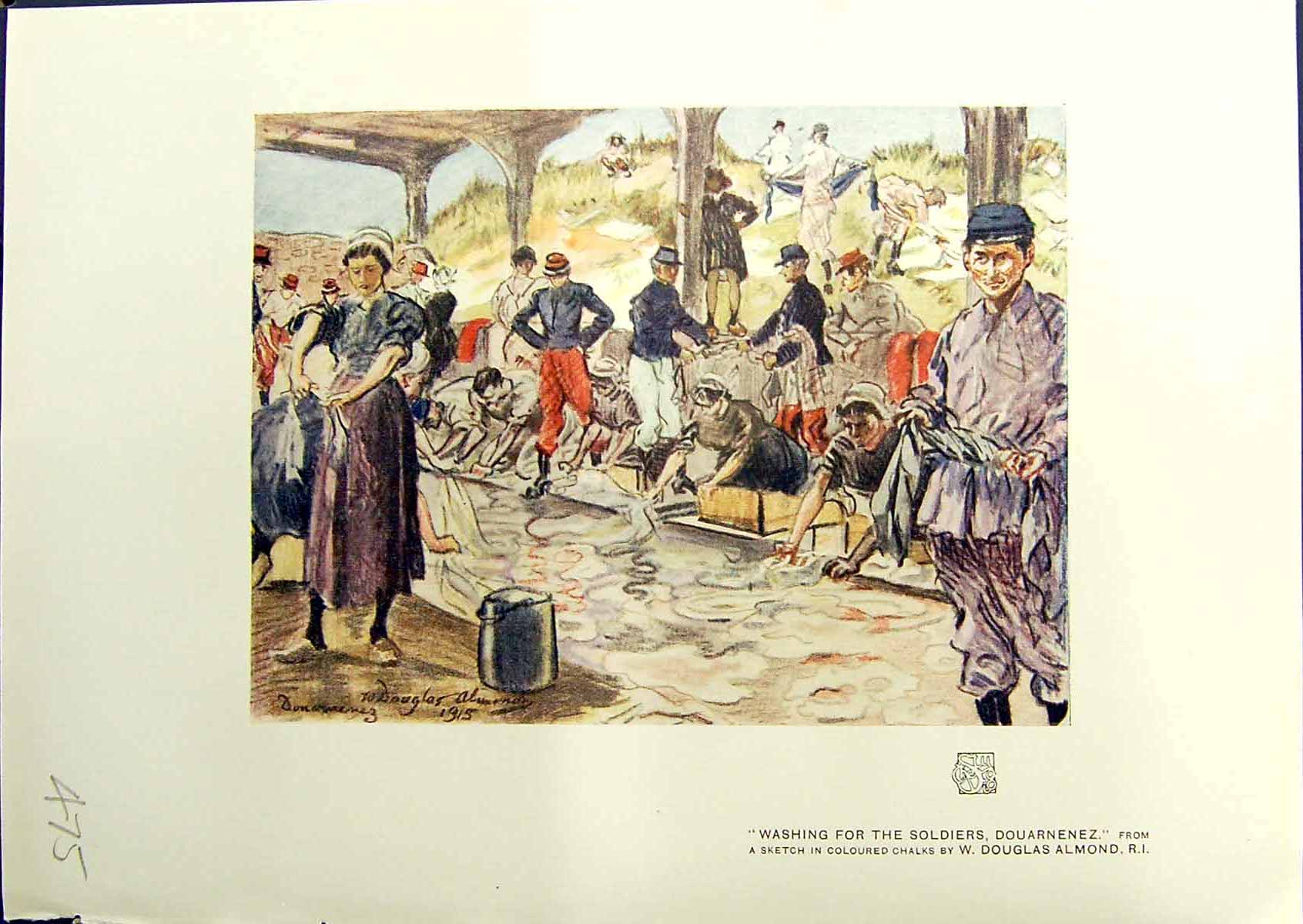 Original Old Antique Print Washing Siers Clothes Douarnenez Douglas Almond 1914
