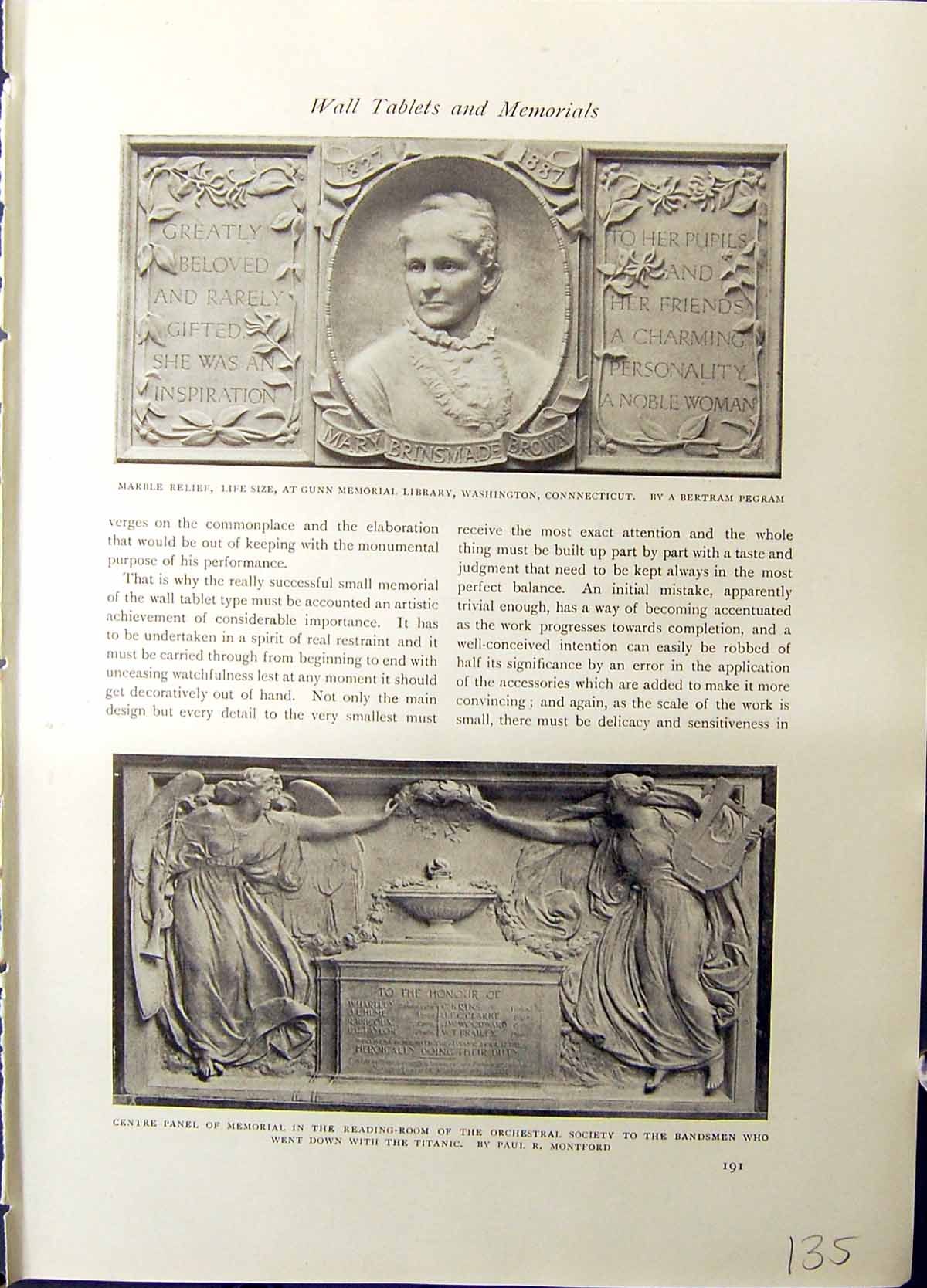 Old Studio 1915 Marble Relief Gun Memorial Connecticut Pegram Montfor 20th