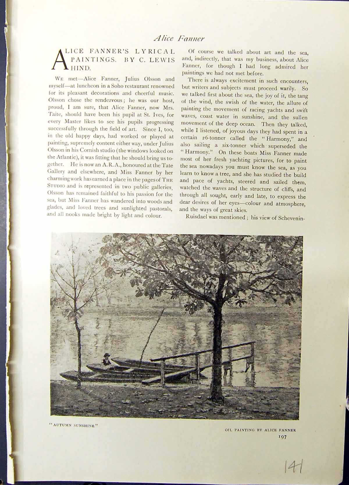 Old Studio 1915 Autum Sunshine River Boat Alice Fanner Ramsgate Harbo 20th