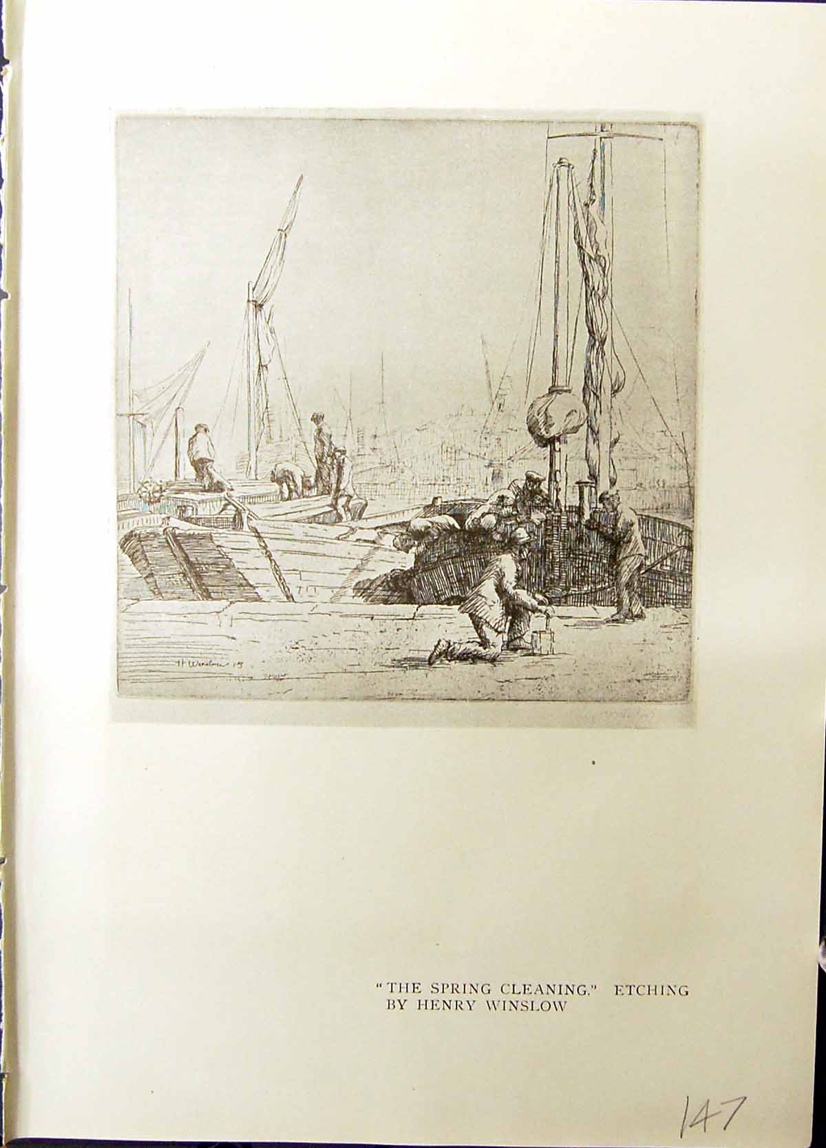 Old Spring Cleaning Boats Etching Henry Winslow Mor Bird Edwin Alexan
