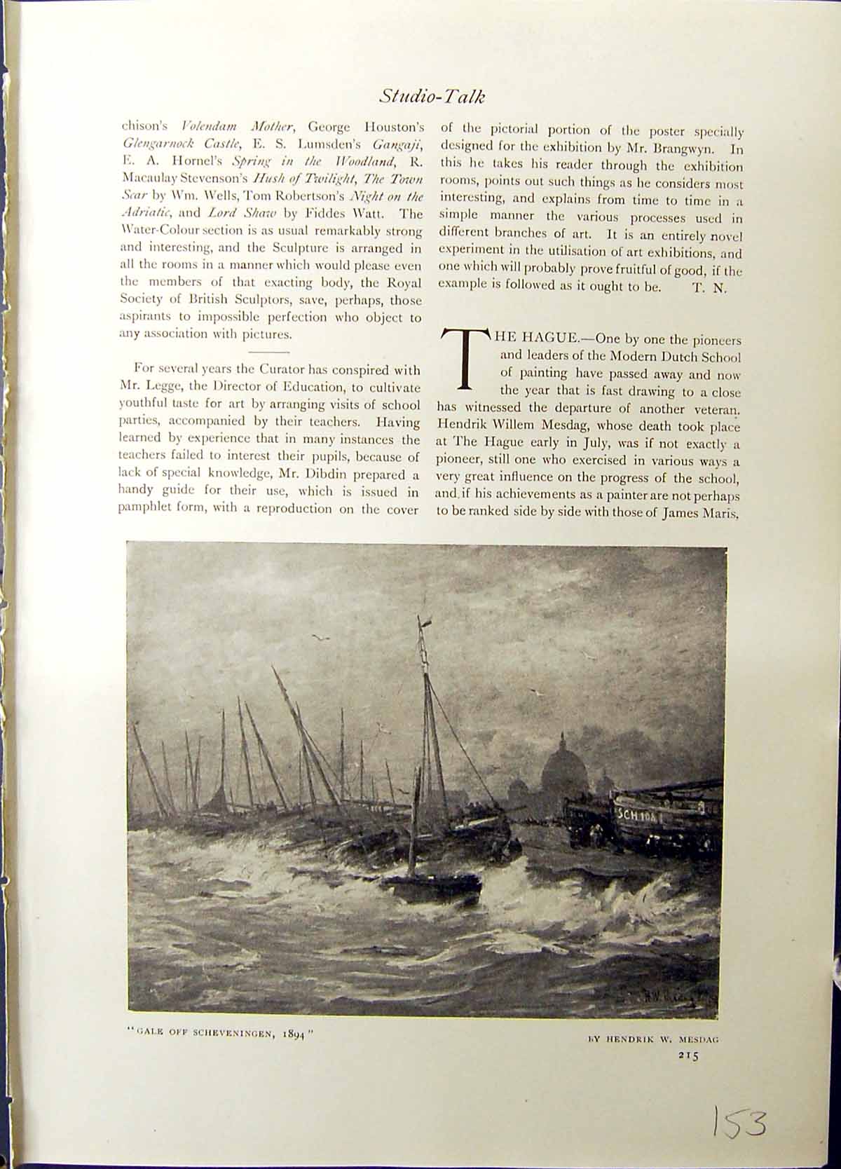 Old Studio 1915 Gale Scheveningen Stormy Sea Boats Hendrik Mesdag Fis 20th