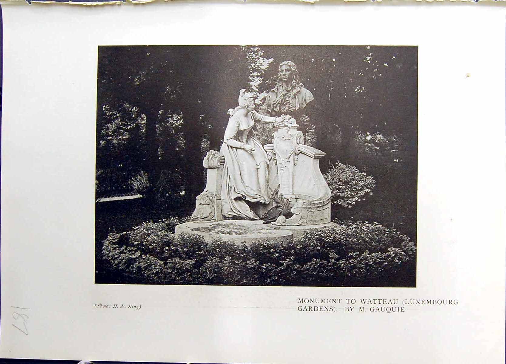 Old Monument Watteau Luxembourg Gardens Gauquie Alphonse Daudet Champ Victorian