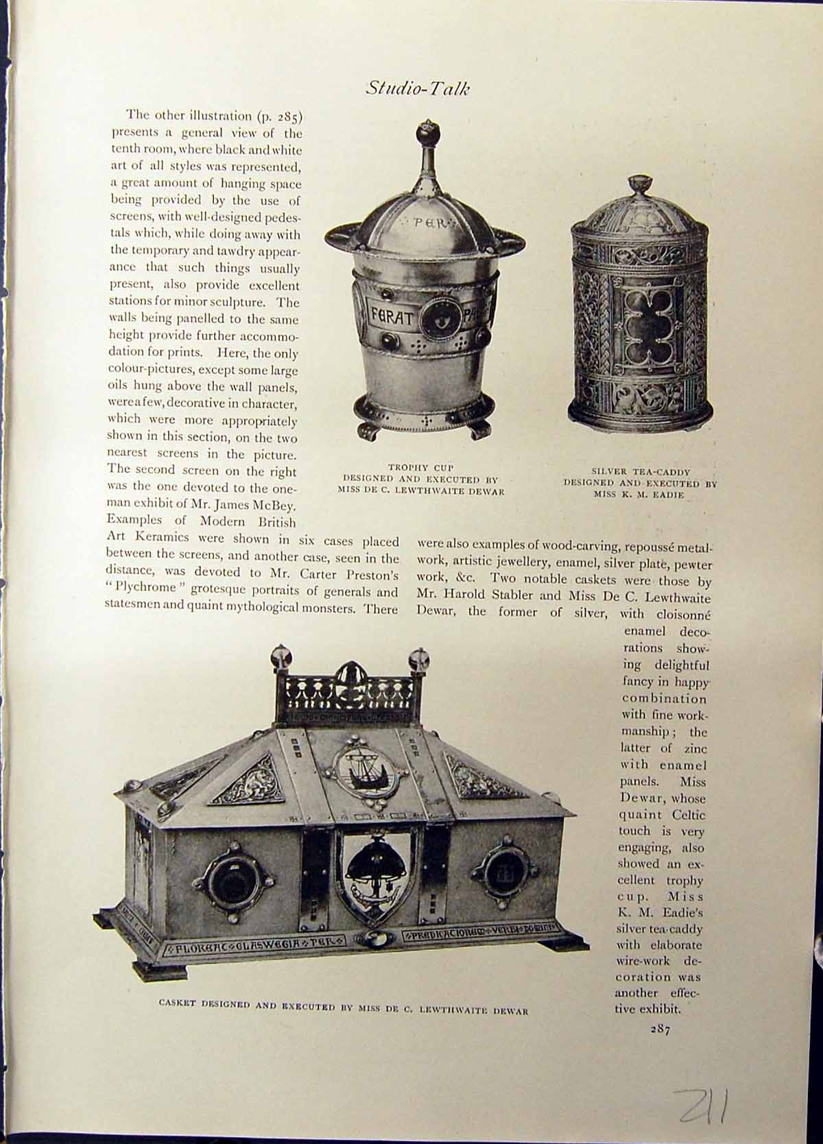 Old Studio 1915 Trophy Cup Dewar Tea Caddy Eadie Casket Czarkowy Coun 20th