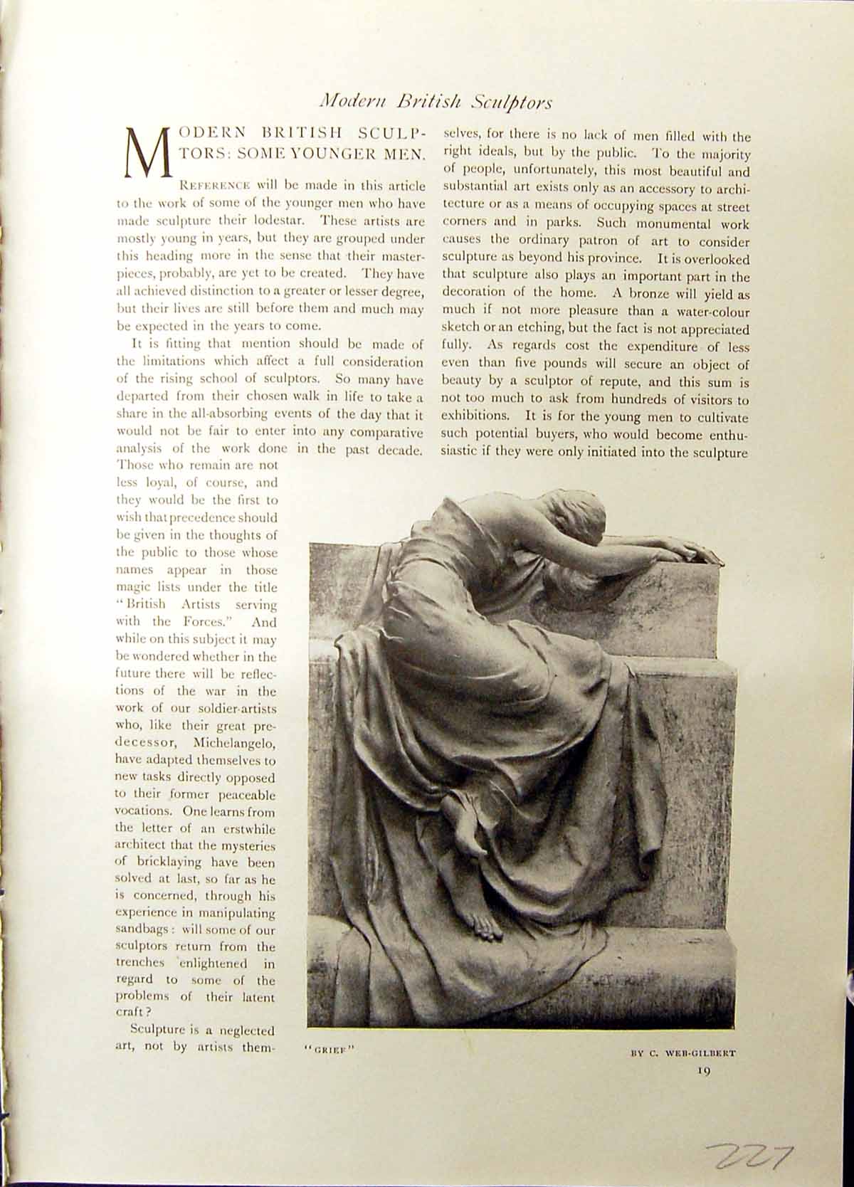 Old Antique Print Studio 1915 Grief Sculpture Web-Gilbert Perdita Wiens 20th