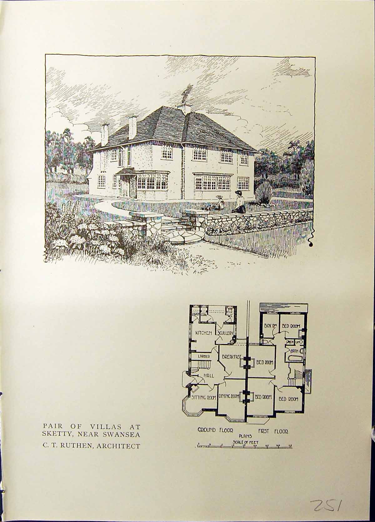 Old Studio 1915 Plan Villas Sketty Swansea Ruthen Topographical Sketc 20th