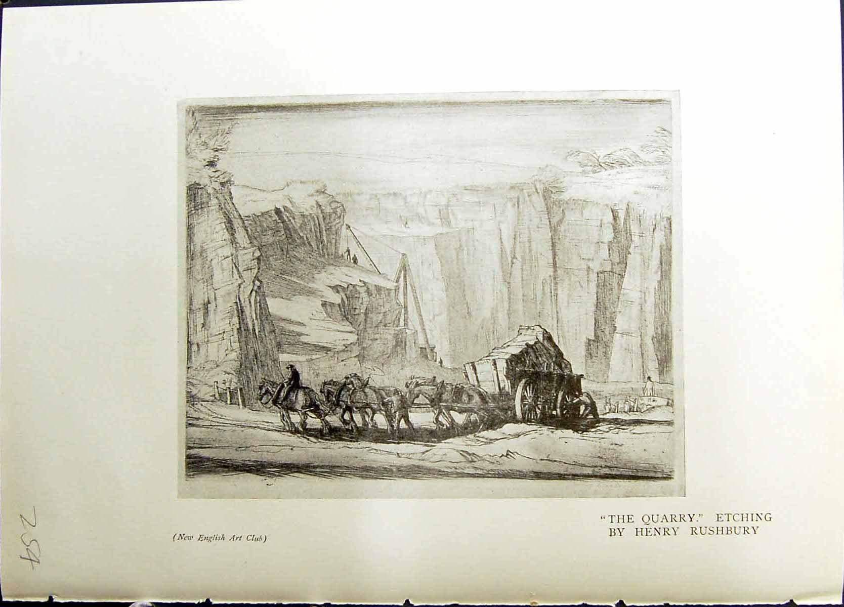 Old Studio 1915 Quarry Horses Cart Henry Rushbury Topographical Sketc 20th