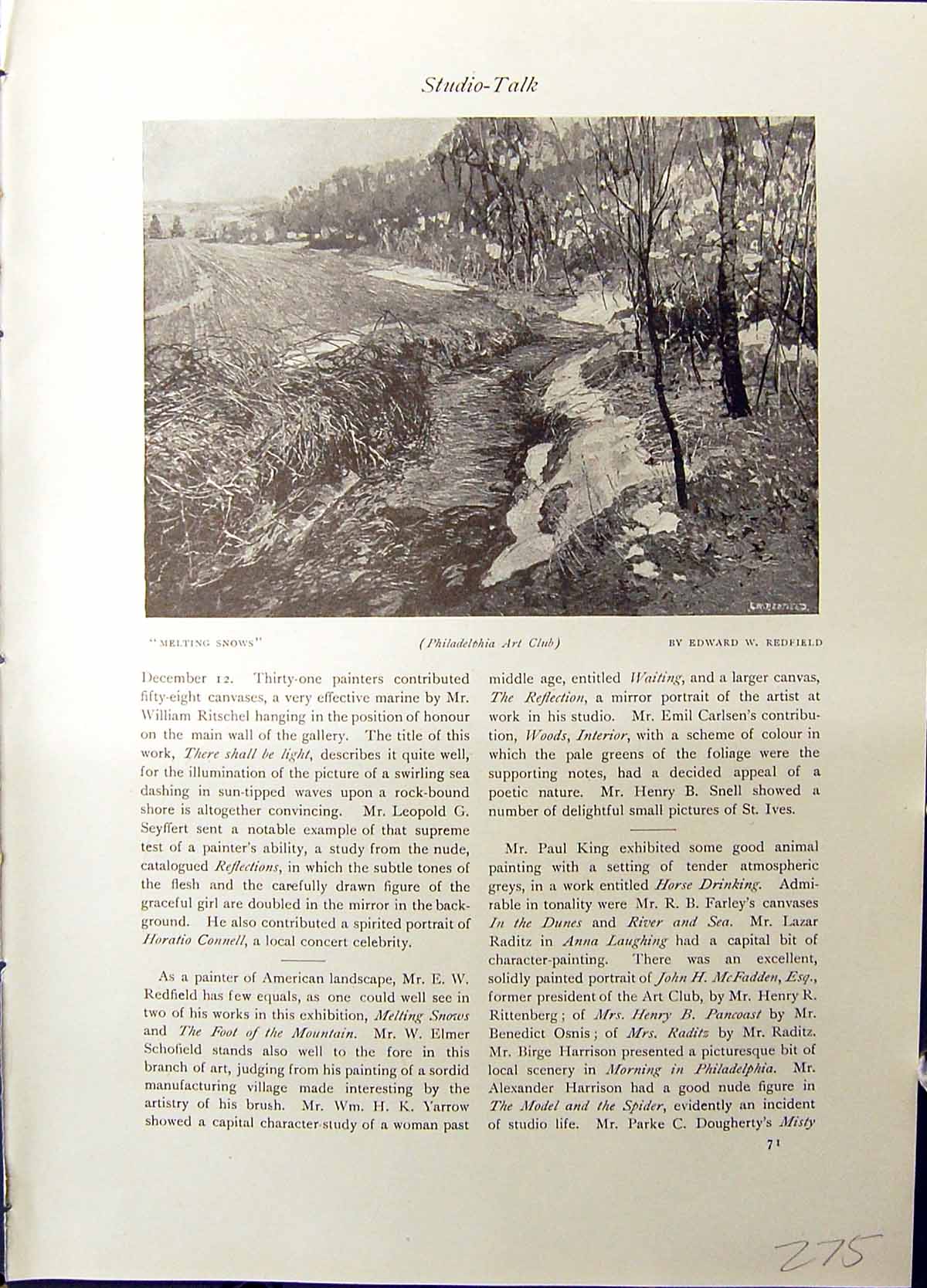 Old Studio 1915 Melting Snows Countryside Edward Redfield Anna Mitche 20th