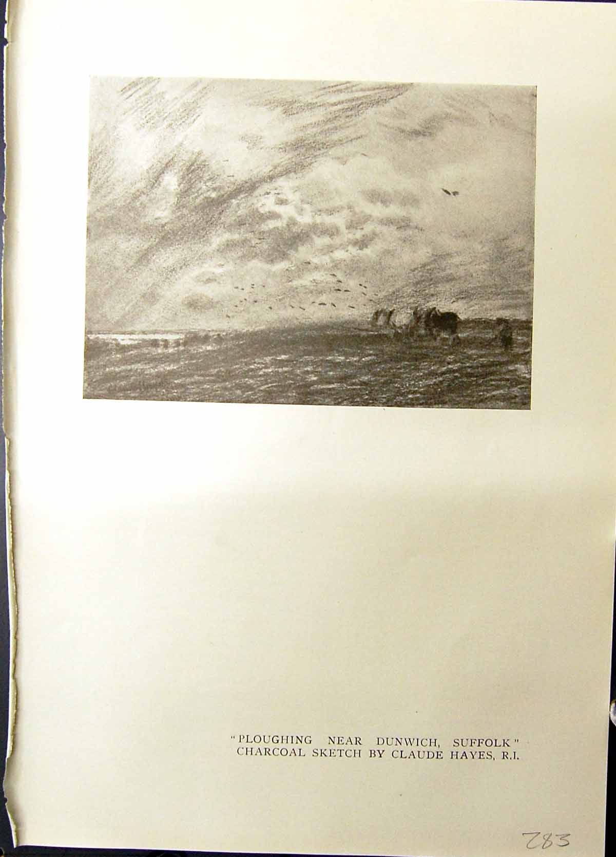 Old Ploughing Dulwich Suffolk Claude Hayes Charcoal Sketch Horses Stu