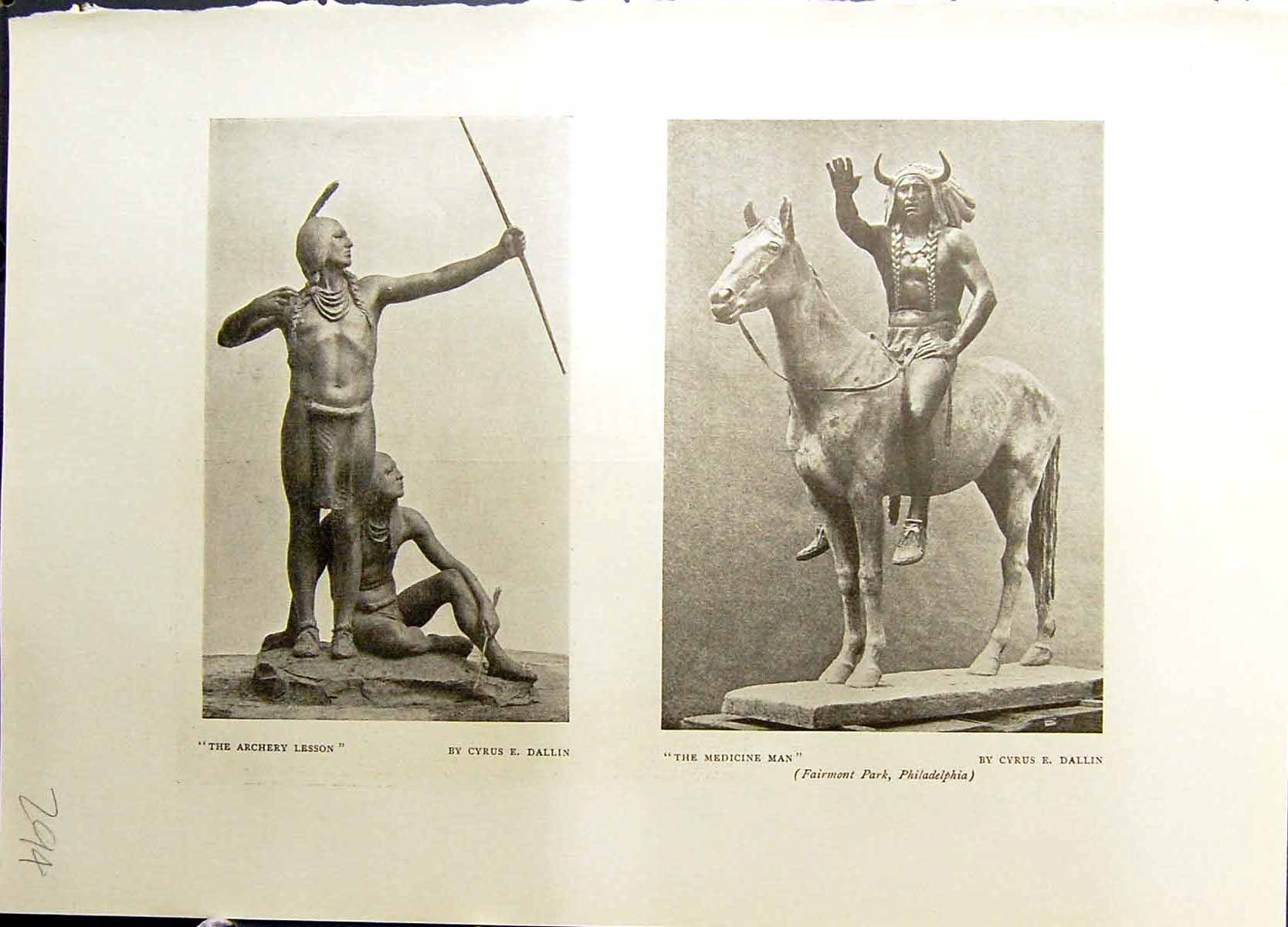 Old Studio 1915 Sculpture Archery Lesson Medicine Man Dallin Marble B 20th