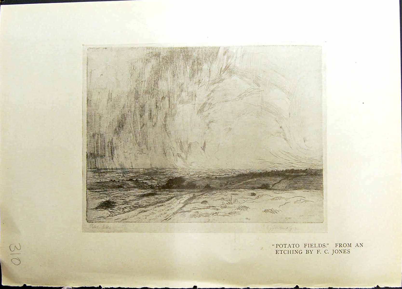 Old Potato Fields Etching Jones Studio 1915 Hall-I Th-Wood Folk Museu 20th