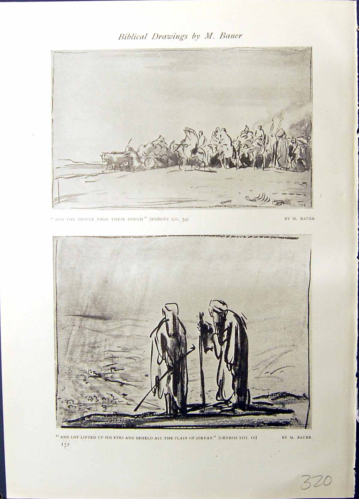 Antique Old Print Bauer Plain Jordan Religious Scene Cain Abel Studio 1915 20th