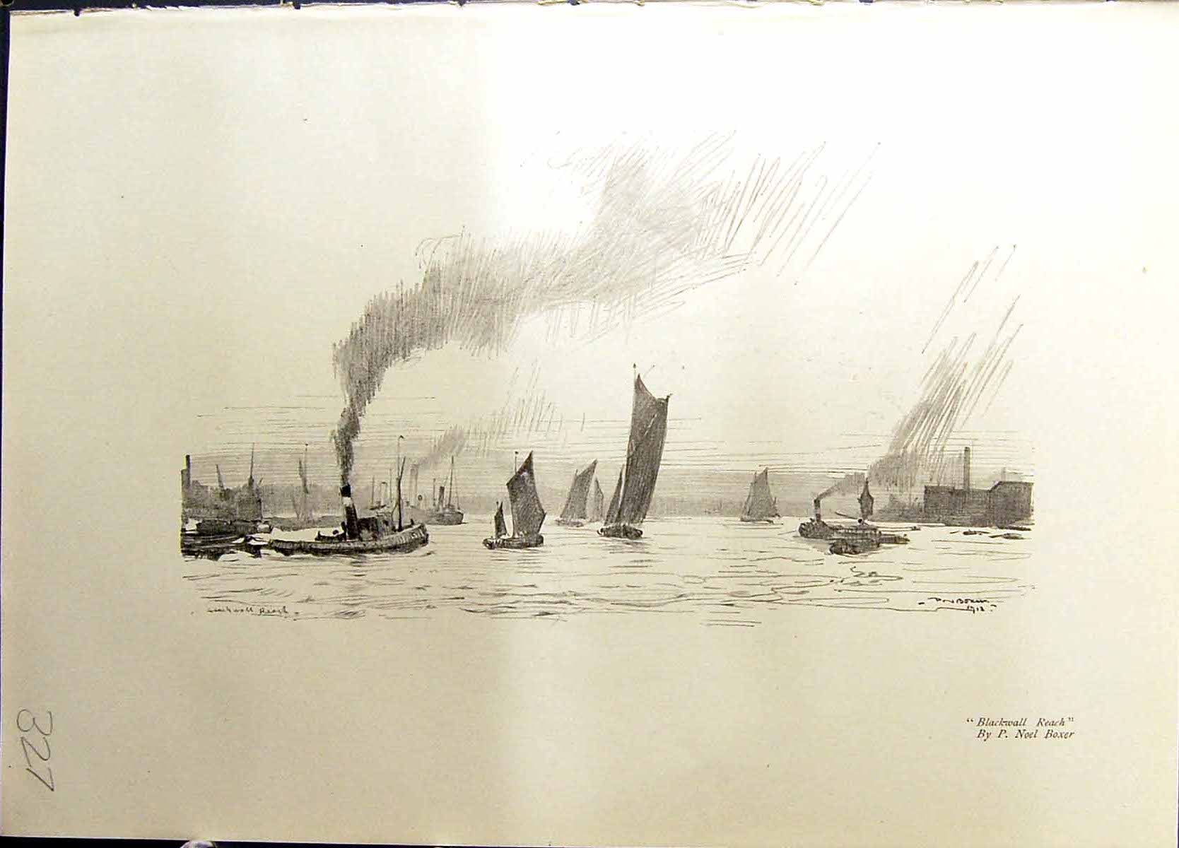 Old Sailing Boats Blackwall Reach Noel Boxer Studio 1915 Boatyard Gre 20th
