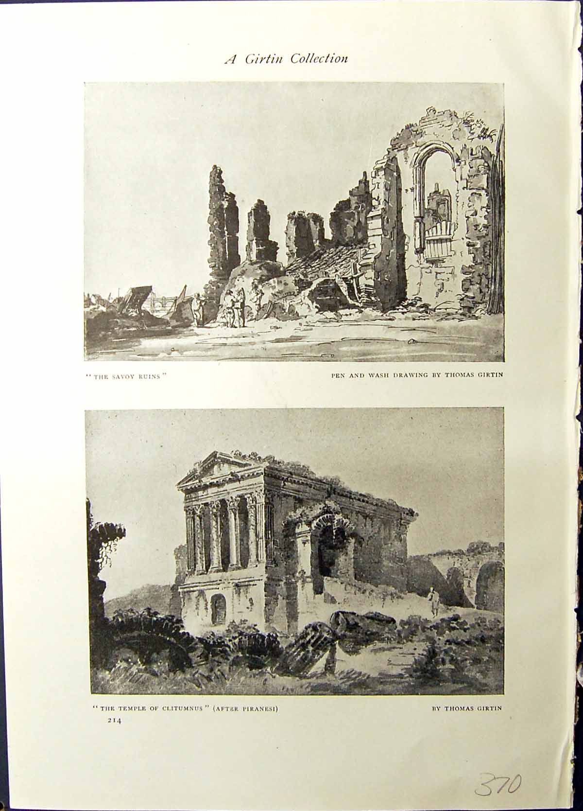 Old Savoy Ruins Thomas Girtin Temple Clitumnus Dumbarton Rock Drawing