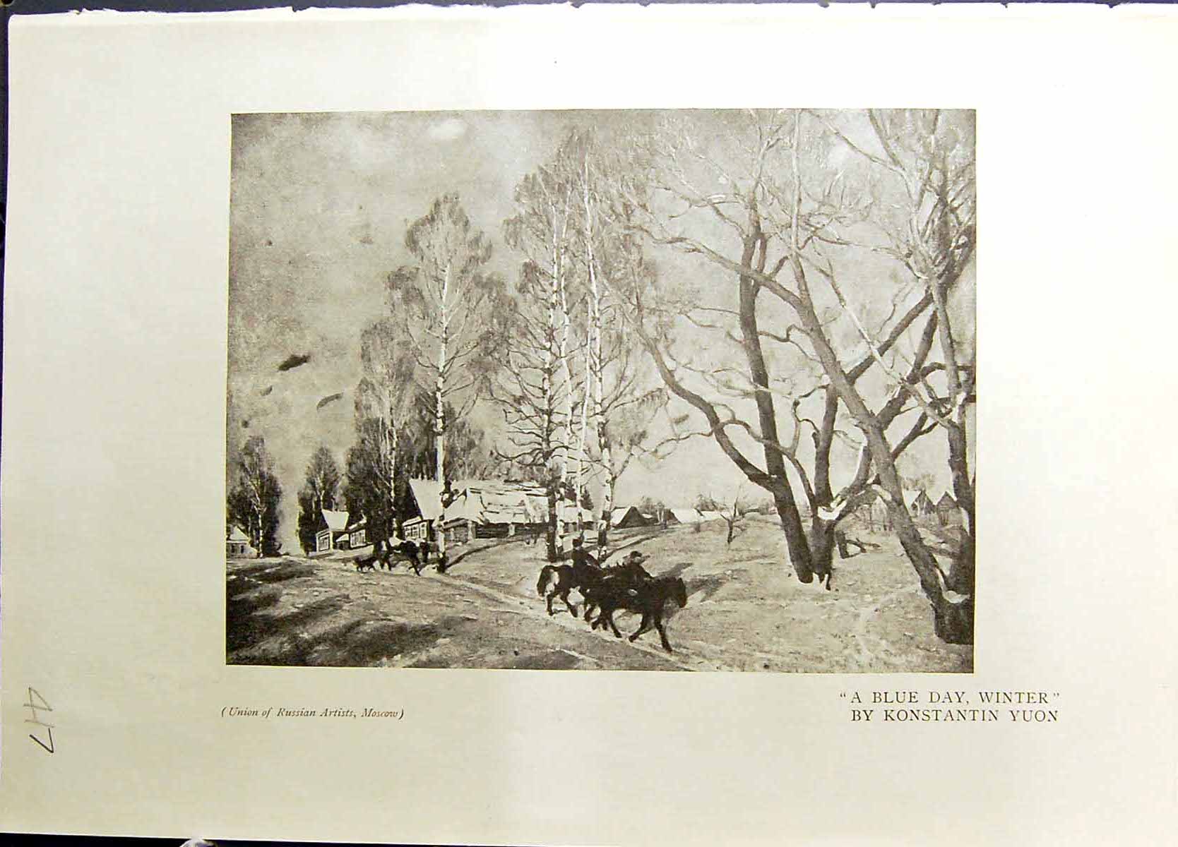 Old Blue Day Winter Horses Trees Yuon Park Scene Brodsky Studio 1915 20th