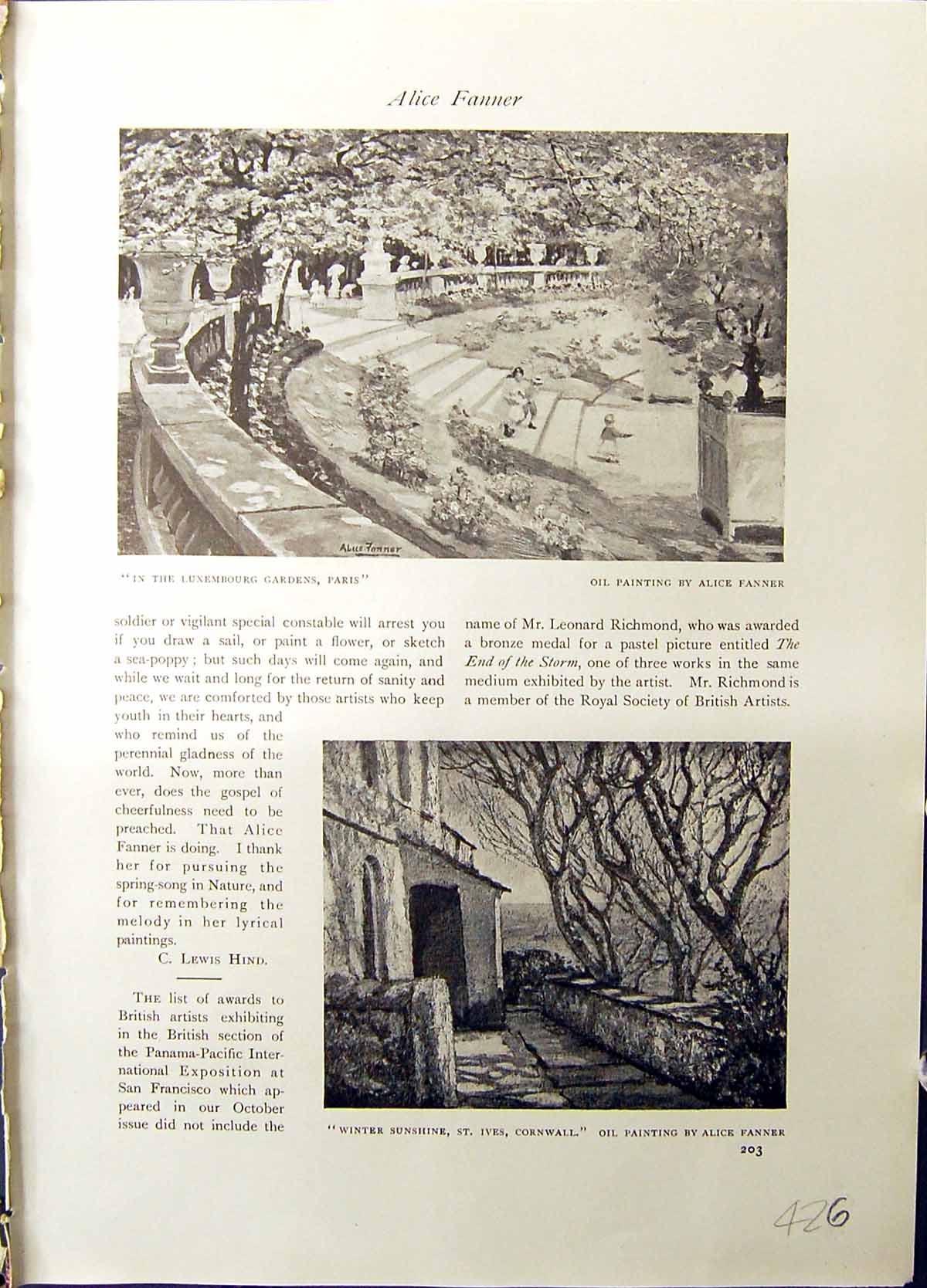 Old Studio 1915 Luxembourg Gardens Paris St. Ives Cornwall Alice Fann 20th