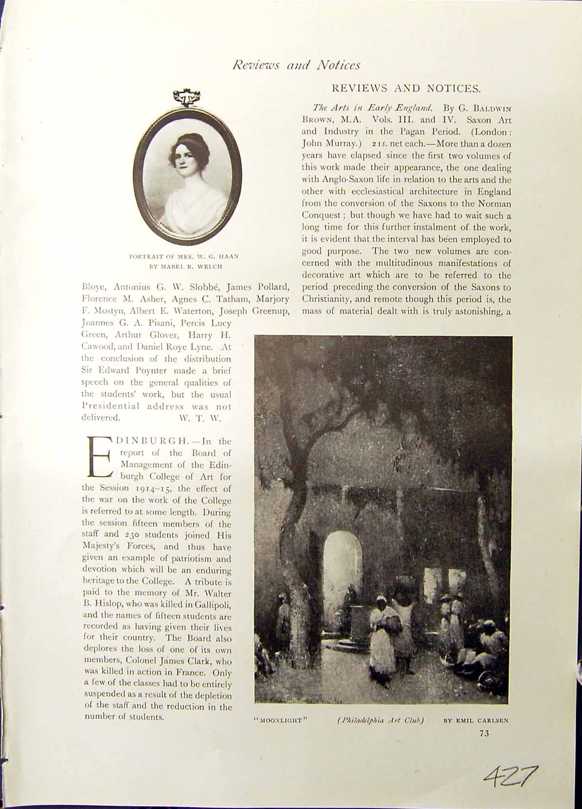 Old Studio 1915 Mrs Haan Moonlight Emil Carlsen Philadelphia Art Club 20th