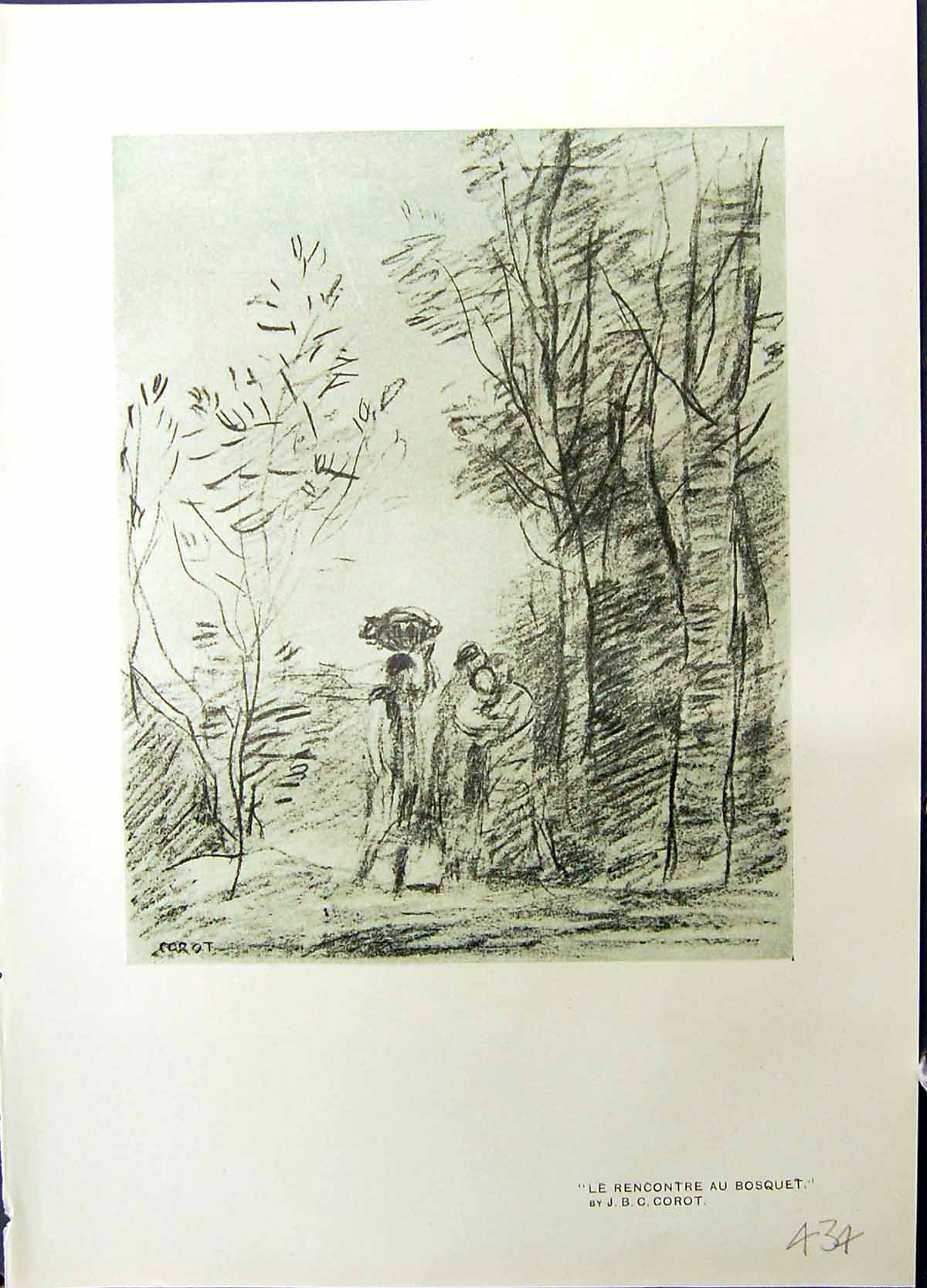 Antique Print Studio 1915 Rencontre Bosquet Corot Moulin Cuinchy Pres Trees