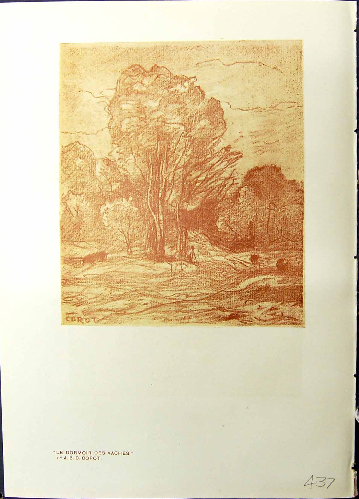 Antique Print Studio 1915 Cormoir Des Vaches Corot Tour Isolee Trees Nature