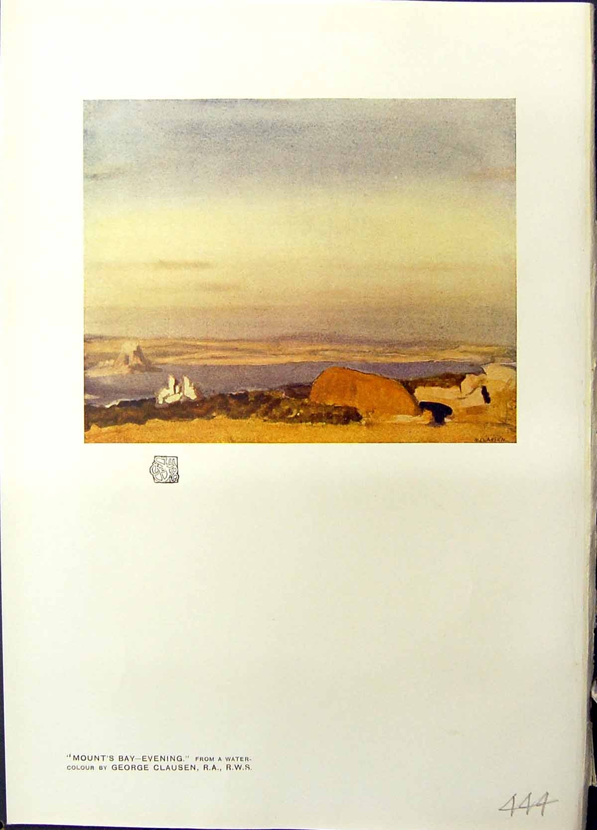Antique Old Print Studio 1915 Colour Mount'S Bay Evening Scene George Clausen