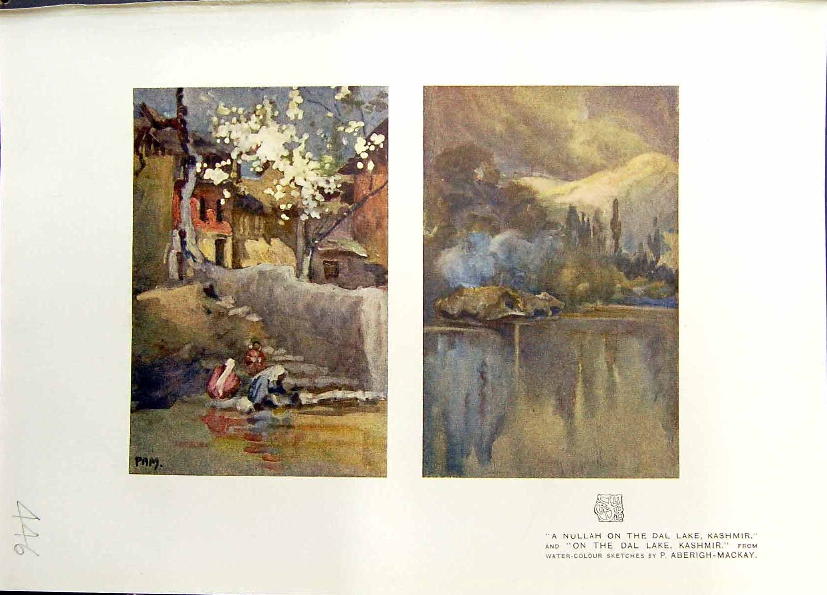Antique Old Print Colour Nullah Dal Lake Kashmir Aberigh Mackaystudio 1915 20th