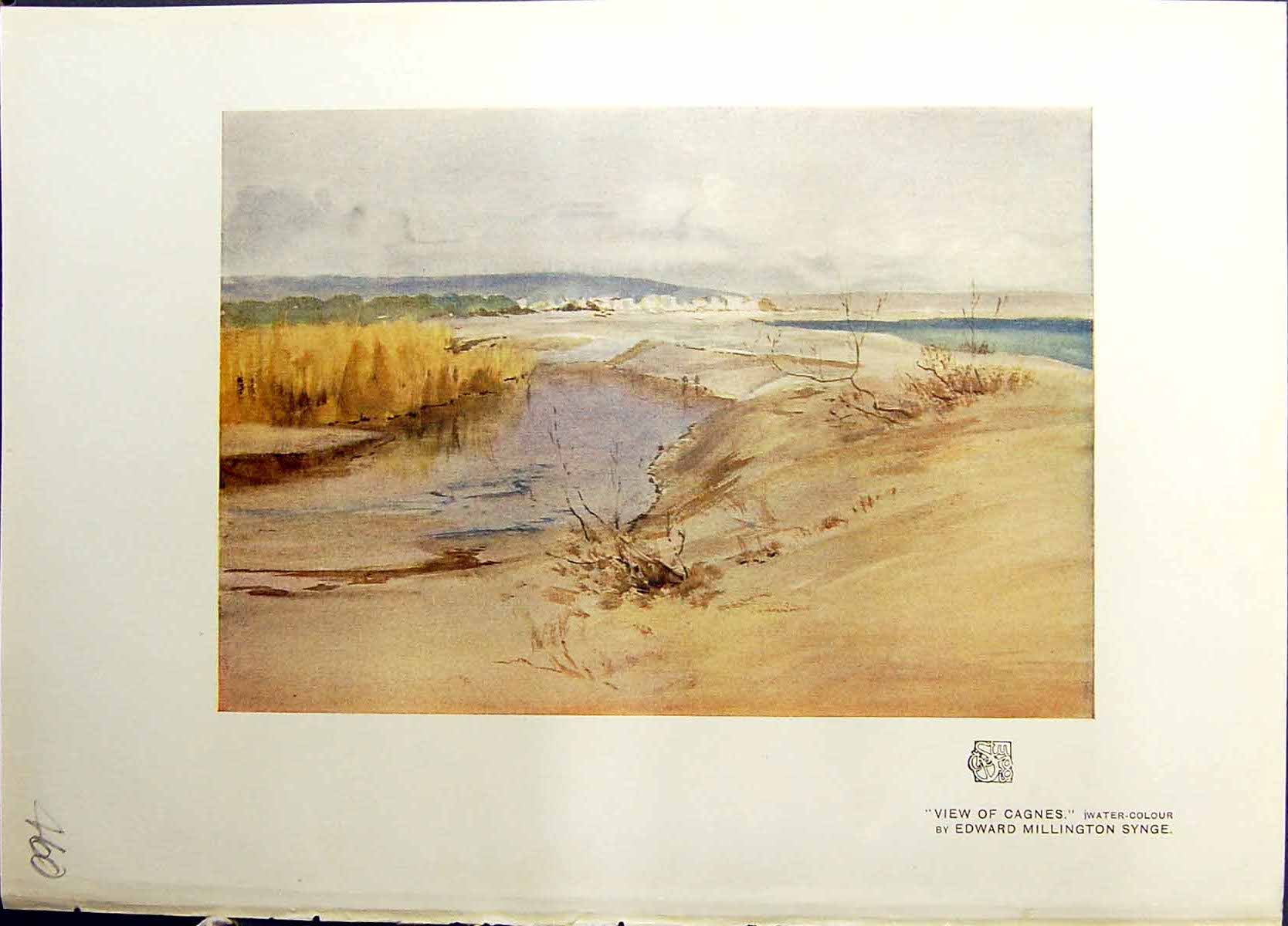 Antique Old Print View Cagnes Beach Sea Edward Millington Synge Studio 1915