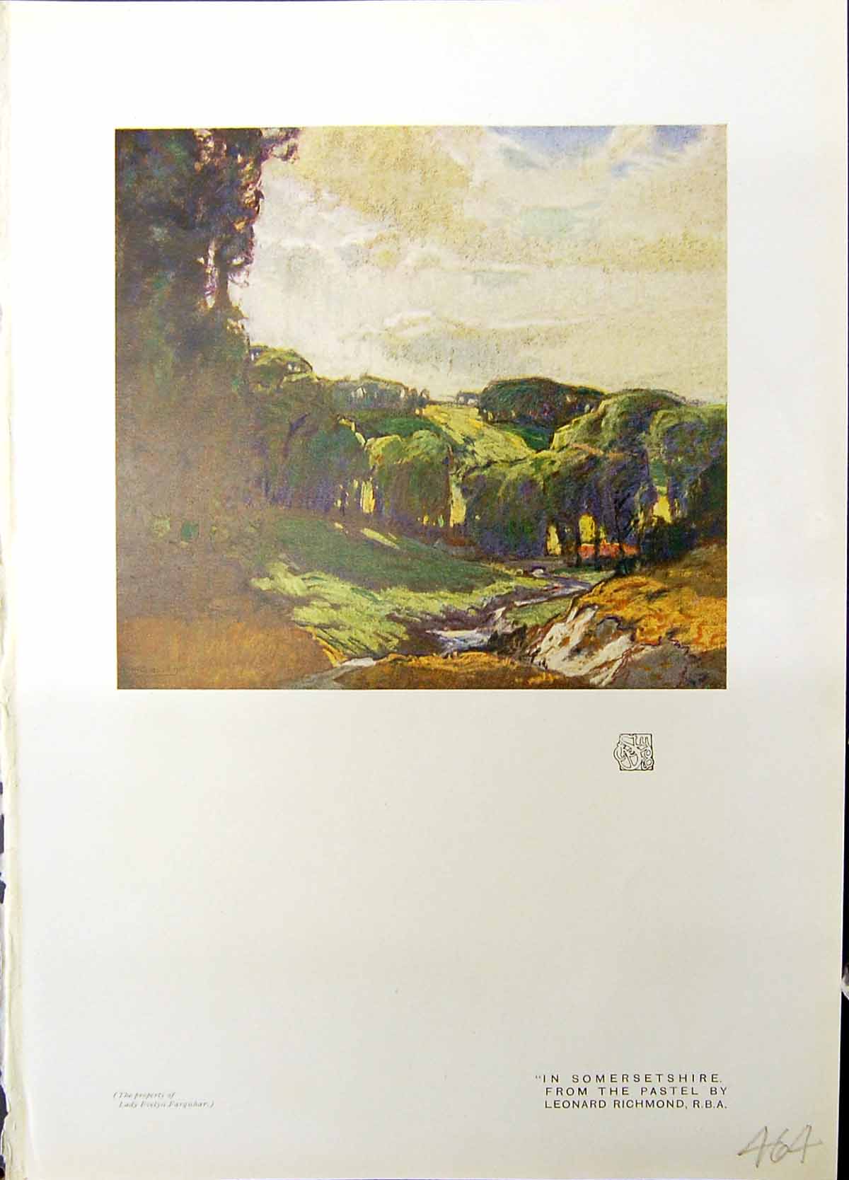Old Antique Print Colour Somersetshire Trees Leonard Richmond Studio 1915 20th