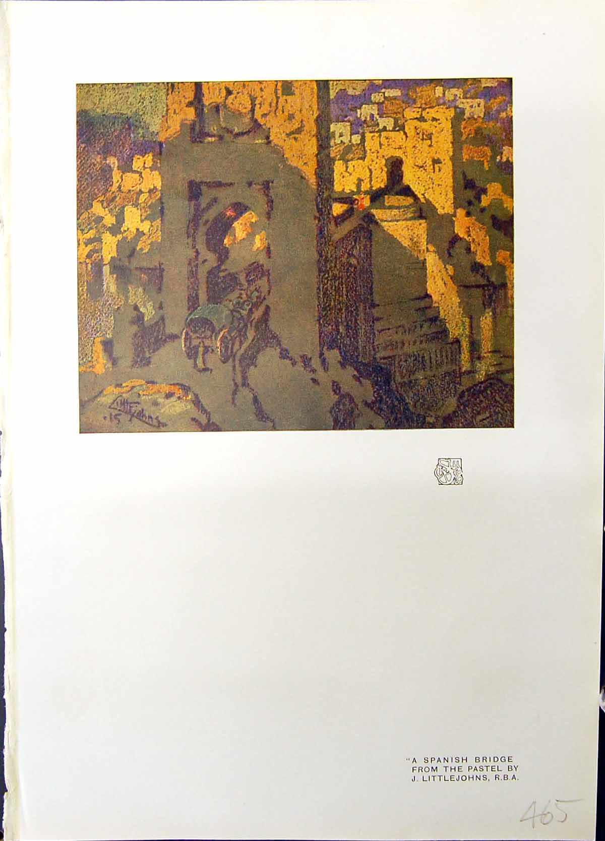 Antique Old Print Colour Spanish Bridge Architecture Studio 1915 Littlejohns