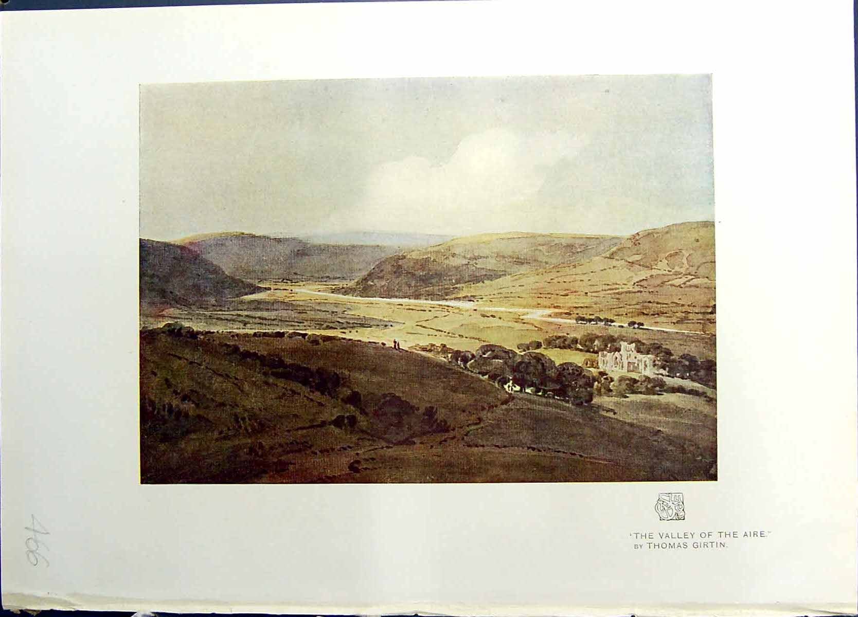 Old Antique Print Colour Valley Aire Mountains Thomas Girtin Studio 1915 20th