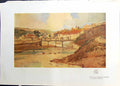 Antique Old Print Colour Wooden Bridge River Houses Thomas Girtin Studio 1915