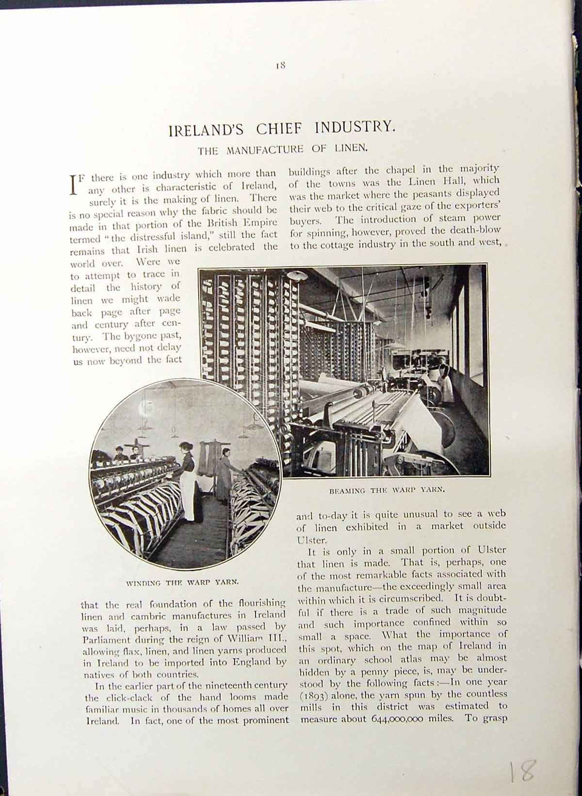 Old Ireland Industry Manufacture Linen Warp Yarn Weaving Machine Brit 19th