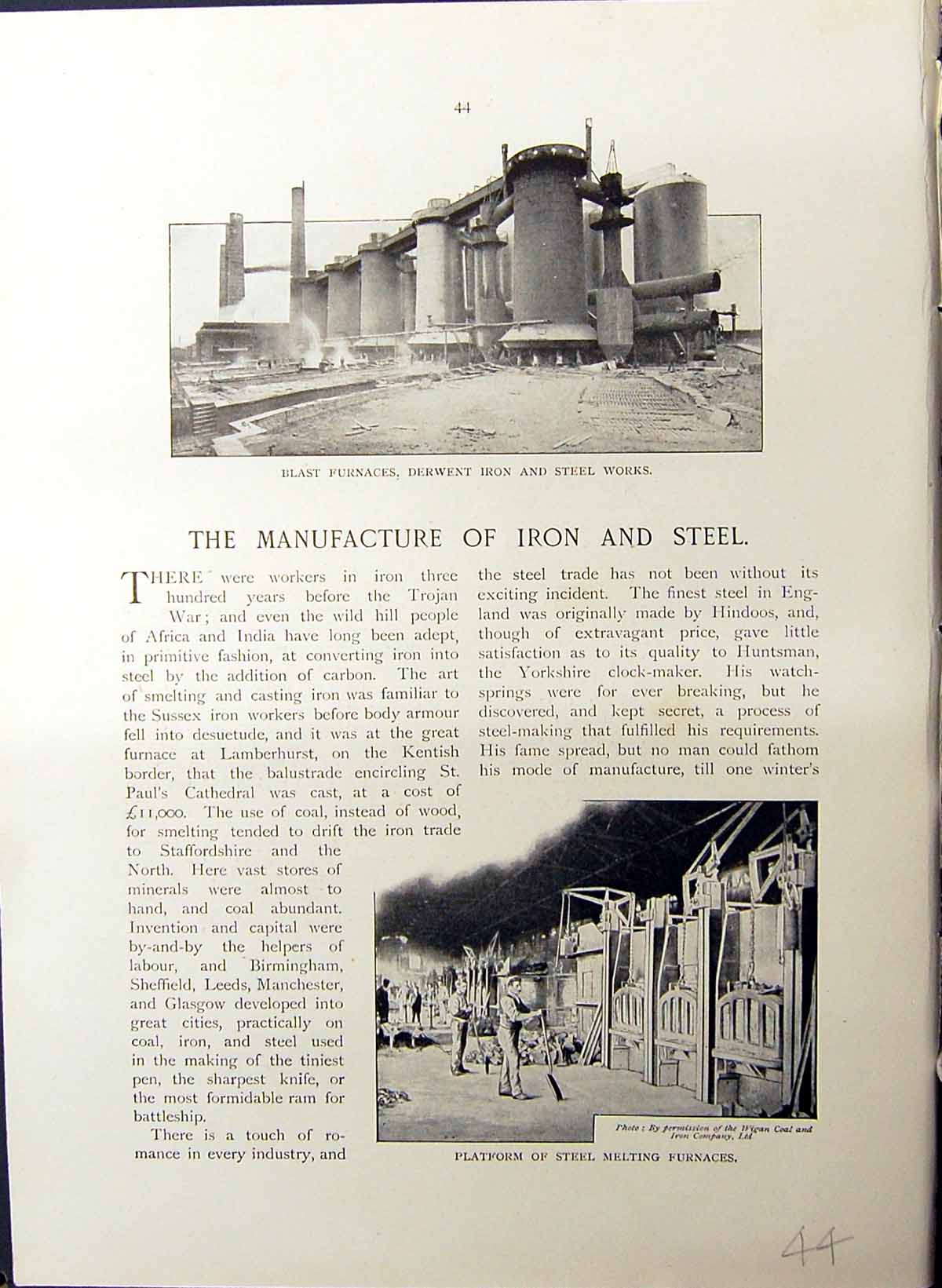 Old C1910 Manufacture Iron Steel Derwent Furnaces Atlas Nasmyth Hamme 20th