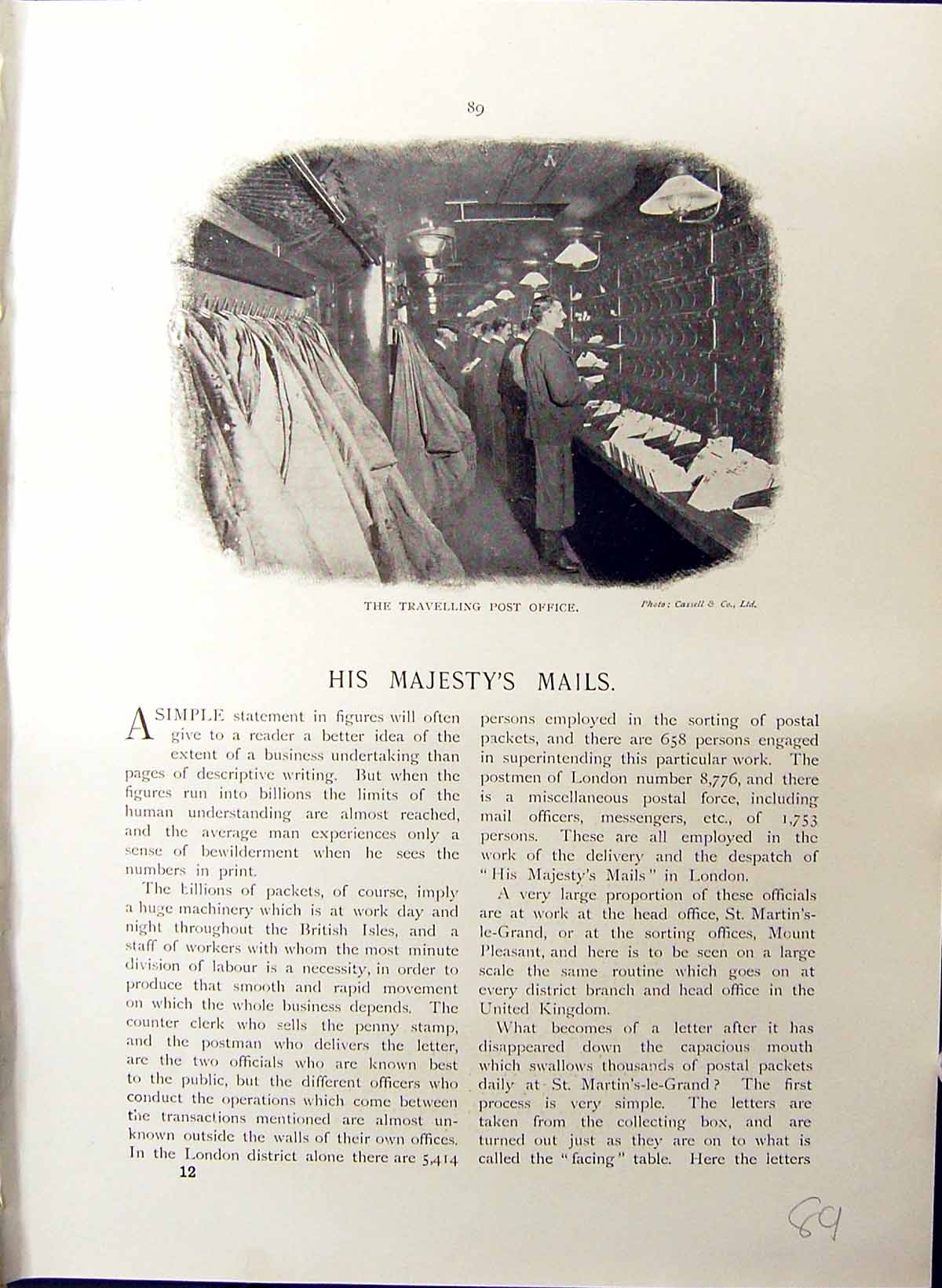 Old Print Travelling Post Fice Britain Work C1910 Railway Train Siers Ma 20th