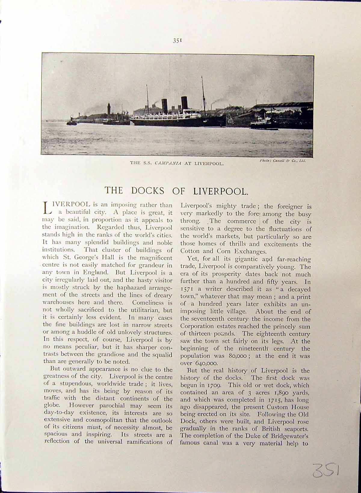 Old Liverpool Docks Ship Campania Britain Work C1910 Electric Railway 20th