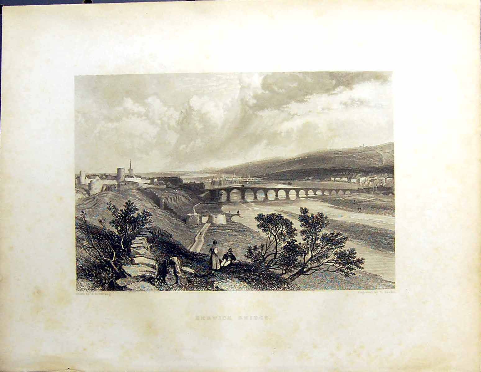 Old Print Beattie Engraving Scotland C1836 Berwick Bridge Harding Finden 19th