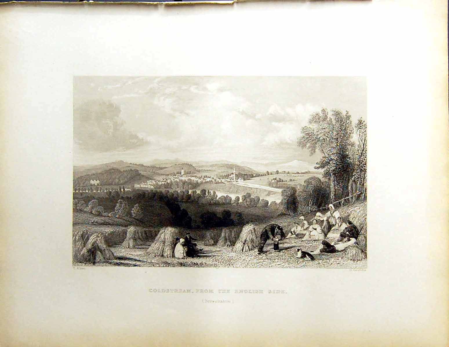Old Print Cstream England Side Berwickshire Allom Beattie Engraving Scot