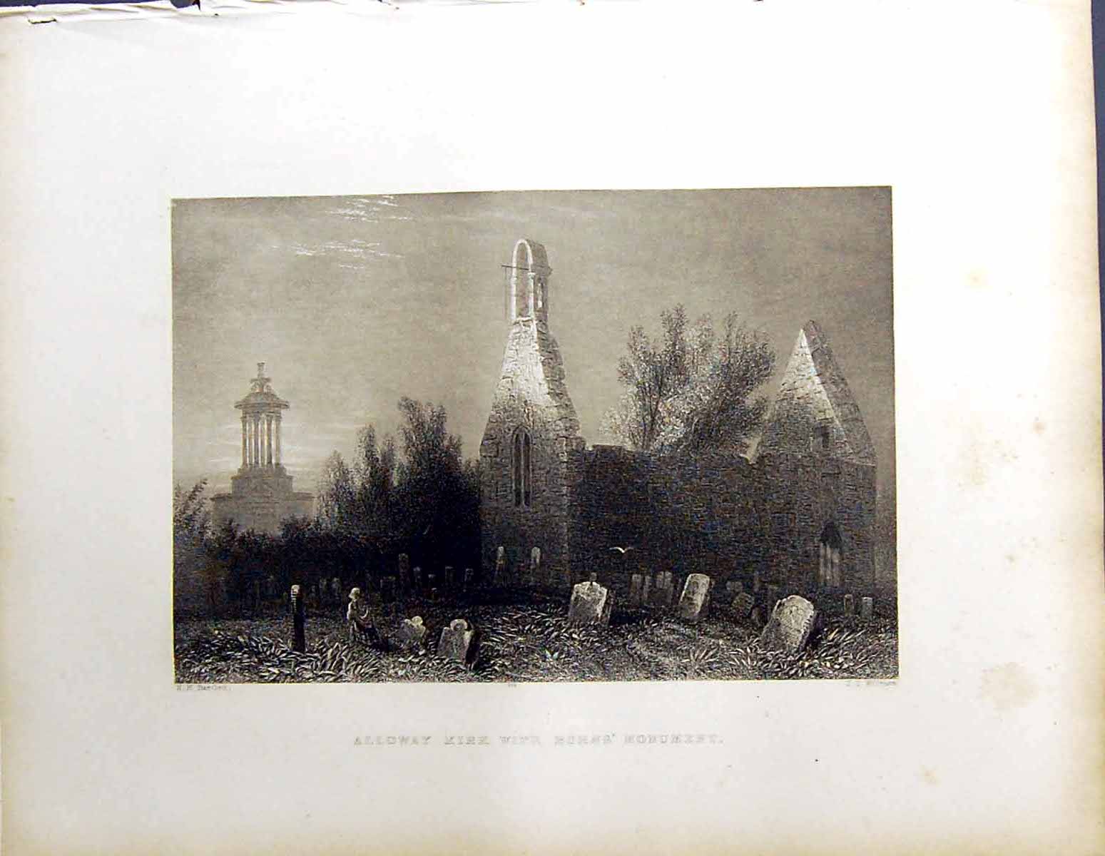 Old Beattie Engraving Scotland C1836 Alloway Kirk Burns Monument Will 19th