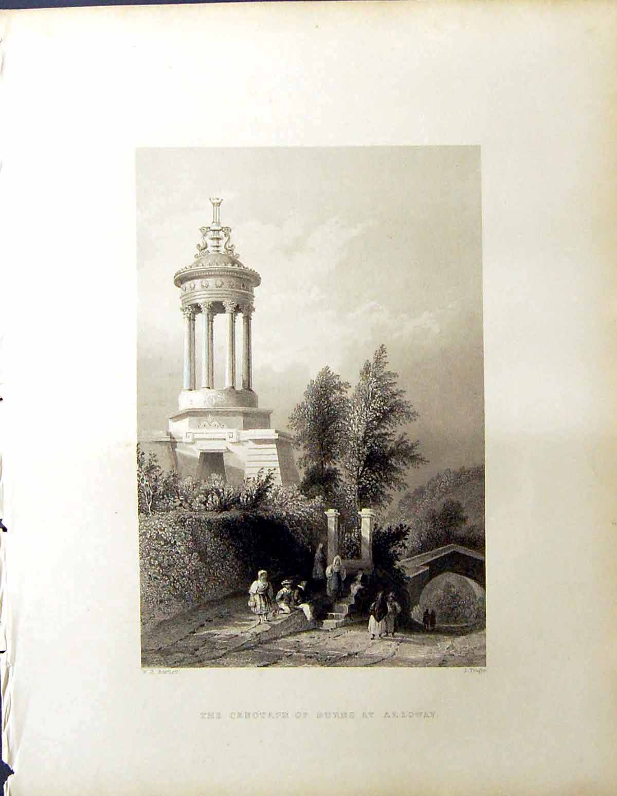 Old Beattie Engraving Scotland C1836 Cenotaph Burns Alloway Tingle Ba 19th