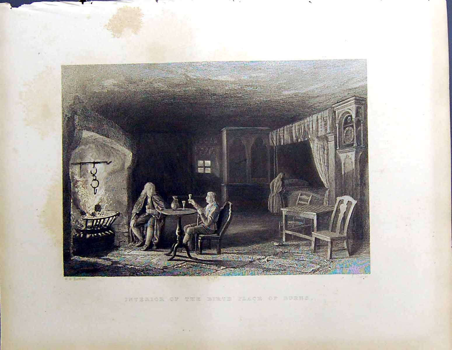 Old Interior House Birth Place Burns Beattie Engraving Scotland C1836 19th