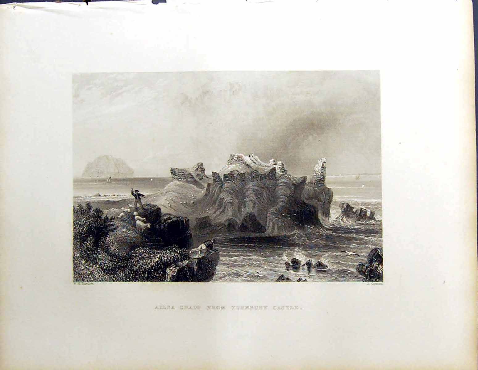 Old Ailsa Craig Turnbury Castle Beattie Engraving Scotland C1836 Bart 19th