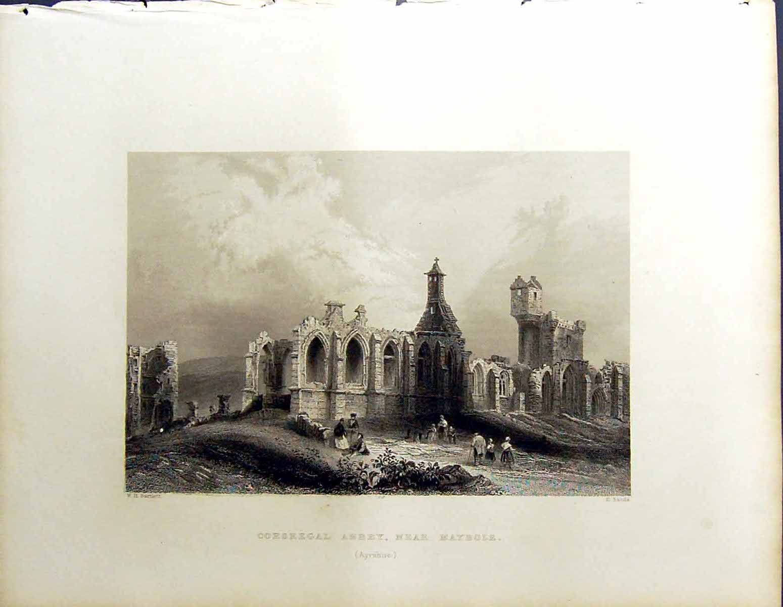 Old Corsregal Abbey Maybole Ayrshire Beattie Engraving Scotland C1836 19th
